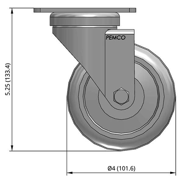 Side view drawing of caster with dimensions